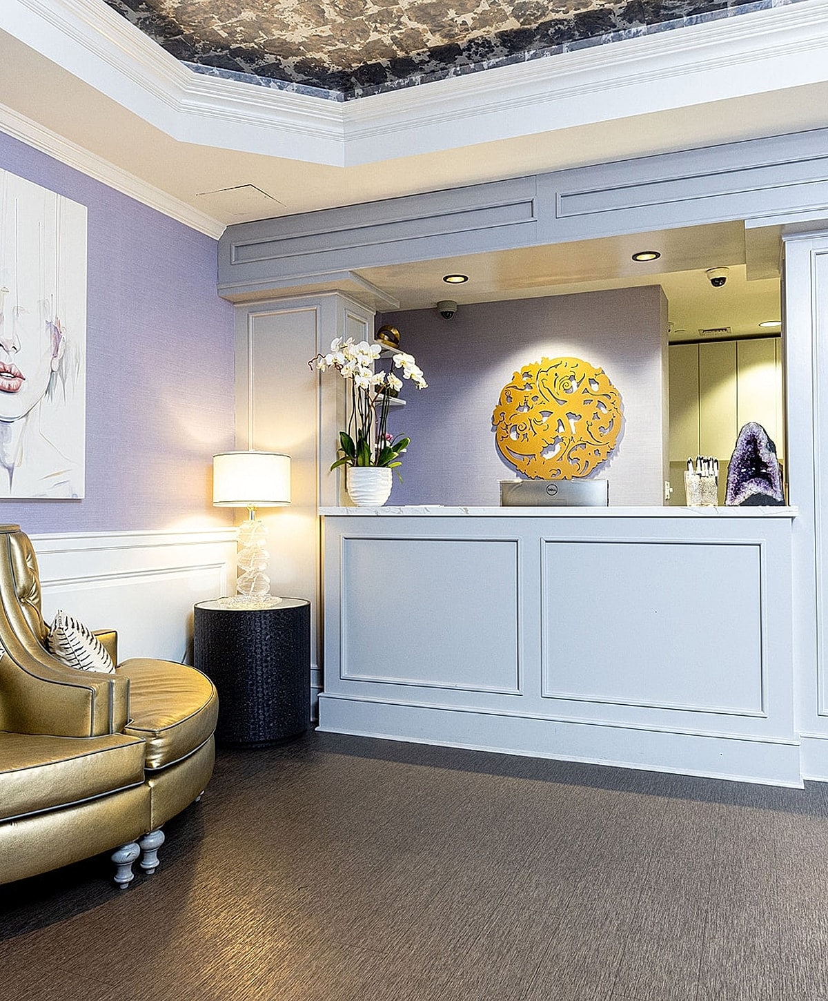 Elegant reception area with art and décor.