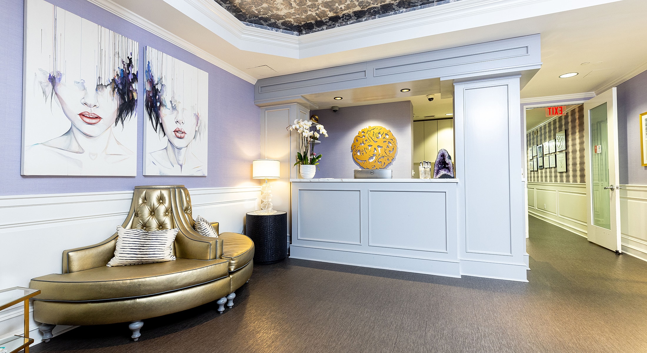 Modern reception area with artistic decor.